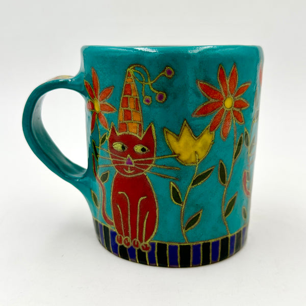 Red Cats in Flowers on Purple and Black Cup
