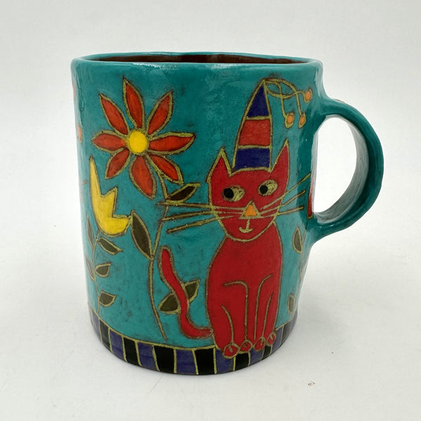 Red Cats in Flowers on Purple and Black Cup