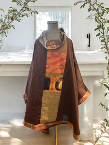 Poncho with Vintage and Hand-Dyed Cotton Pieces