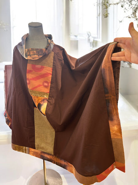 Poncho with Vintage and Hand-Dyed Cotton Pieces