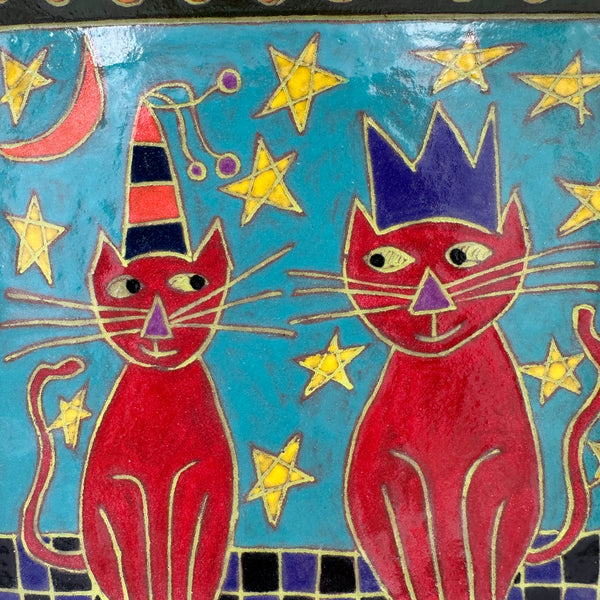 Two Red Cats with Stars and Moon