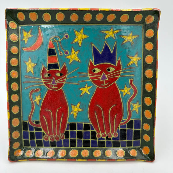 Two Red Cats with Stars and Moon