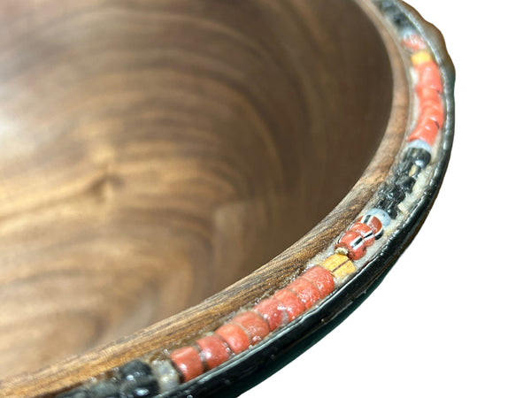 Black Walnut Bowl with Indigenous Beading