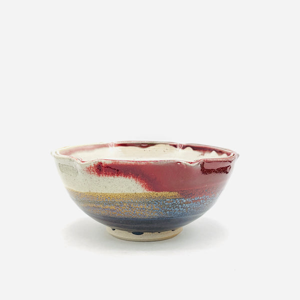 Red Rainbow Stoneware Fluted Rim Bowl