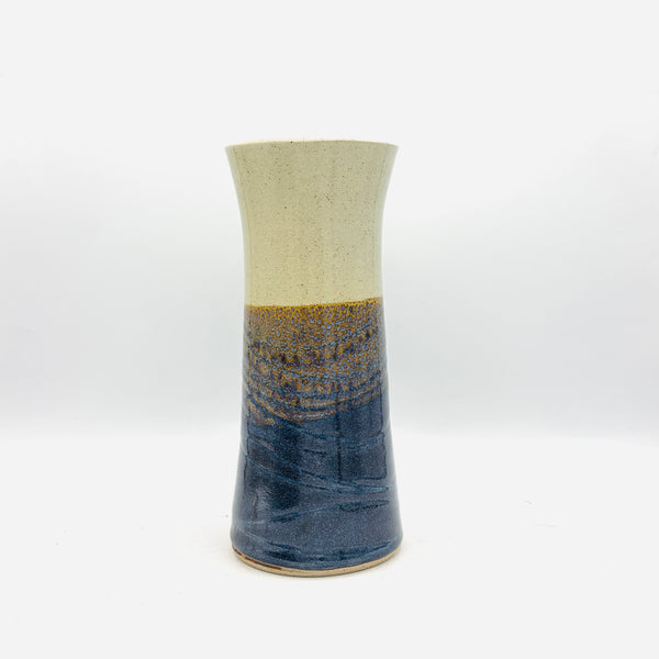 Shino & Blue Wave Carved Stoneware Vase