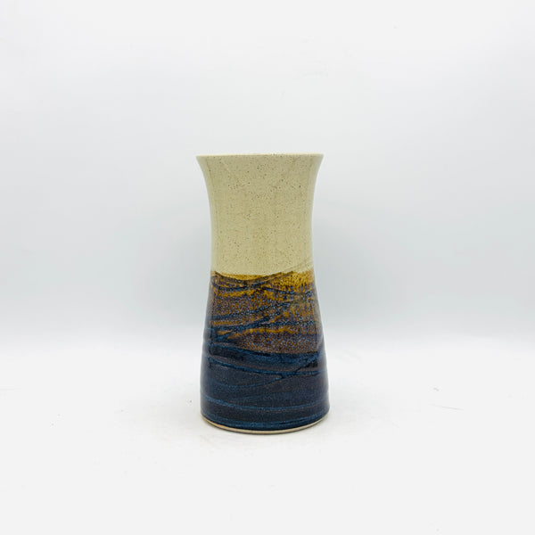 Shino & Blue Wave Carved Stoneware Vase