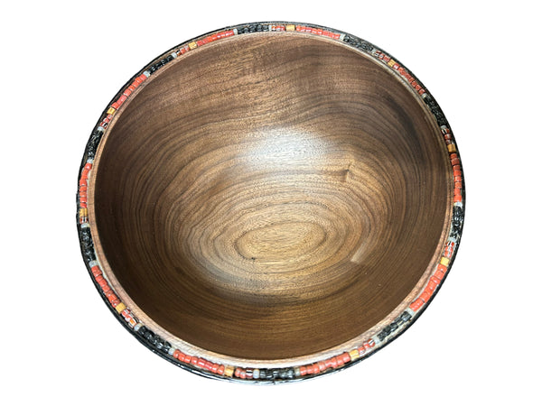 Black Walnut Bowl with Indigenous Beading