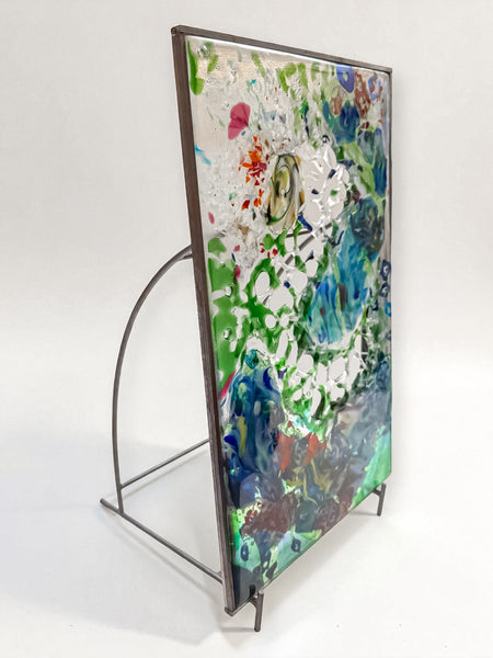 Abstract Stand Glass with Metal Stand
