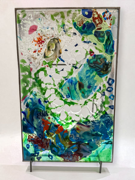 Abstract Stand Glass with Metal Stand