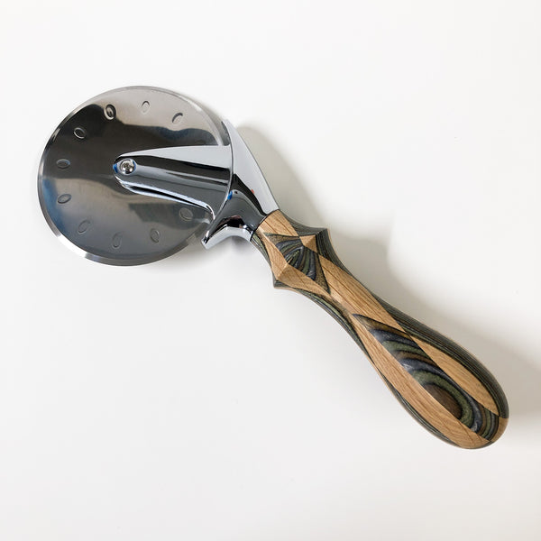 Large Pizza Cutter - Natural Wood & Colorblock