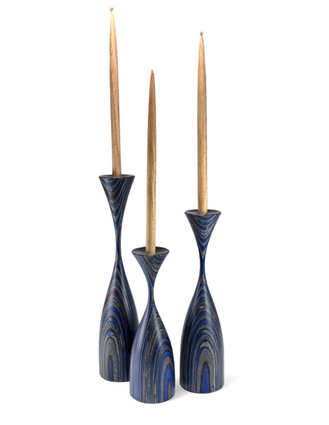 Blue Candlestick Holder/Stick Set of 3