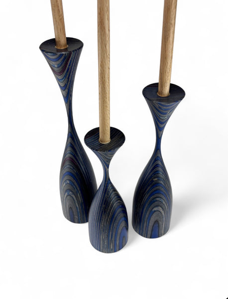 Blue Candlestick Holder/Stick Set of 3