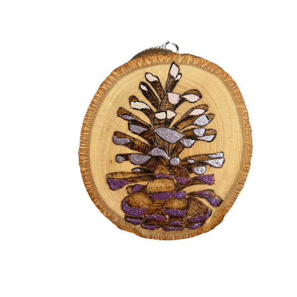 Metallic Pinecone Wood Slice Ornament