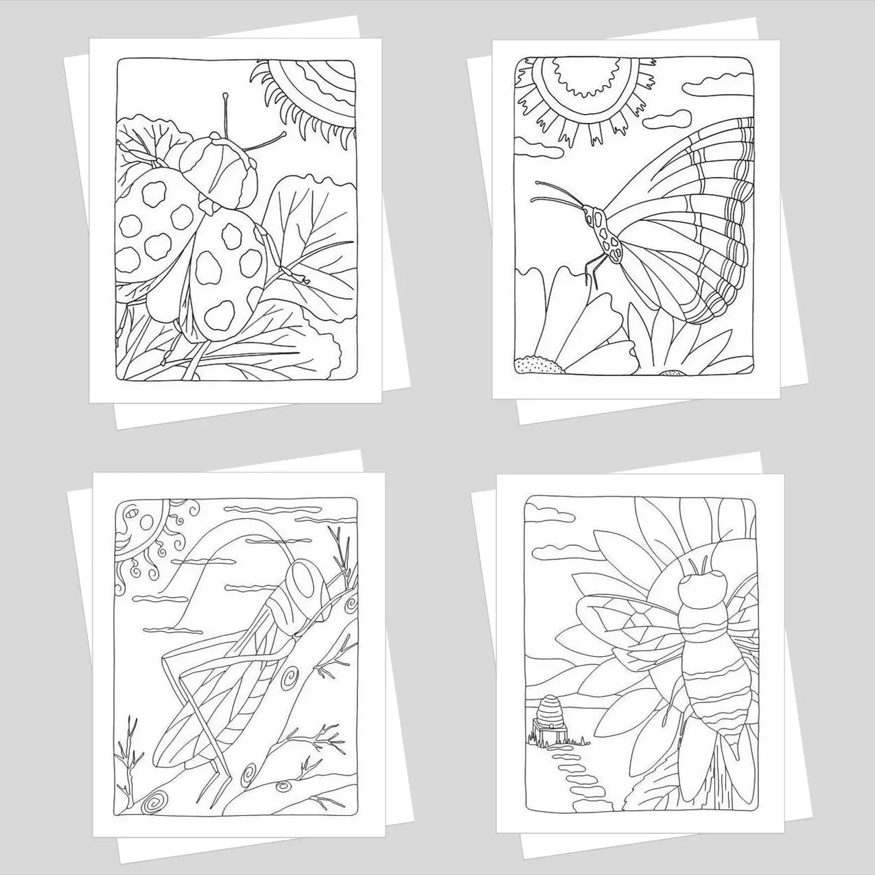 Garden Insects Coloring Card Set