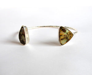 Two Stone Opal Silver Bracelet Cuff