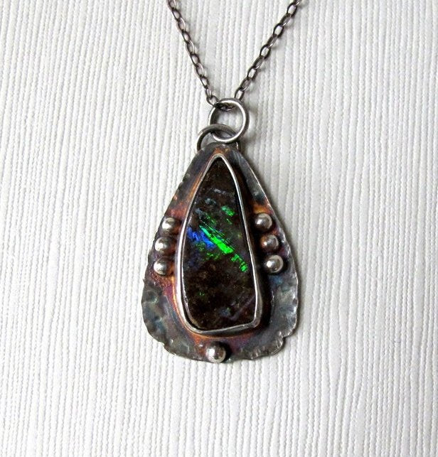 Boulder Opal Drop Silver Pendant