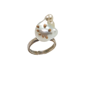 Keshi Pearl Ring with 14K Gold Dots