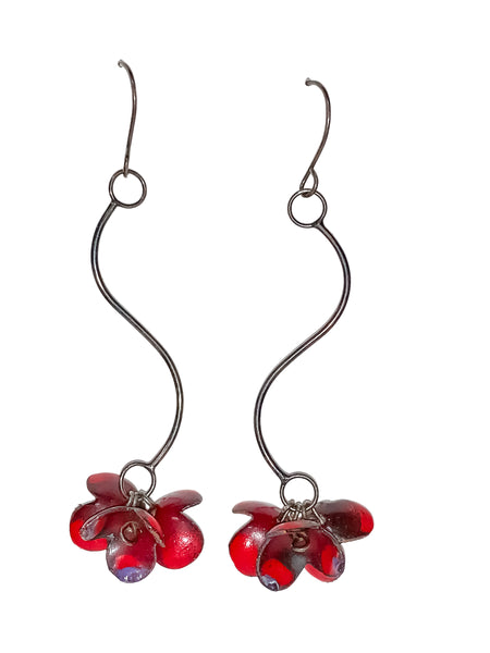 Red Flower Drop Earrings